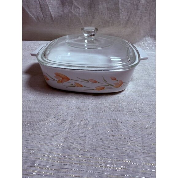 Vintage Corning Ware Peach Floral A-1-B Casserole 1 Liter with Glass Lid - Picture 1 of 12